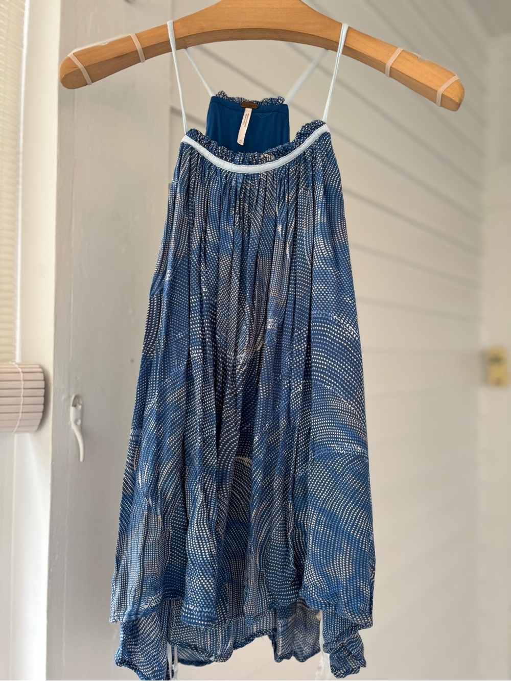 Free People Blue Patterned Pleated Tunic Top